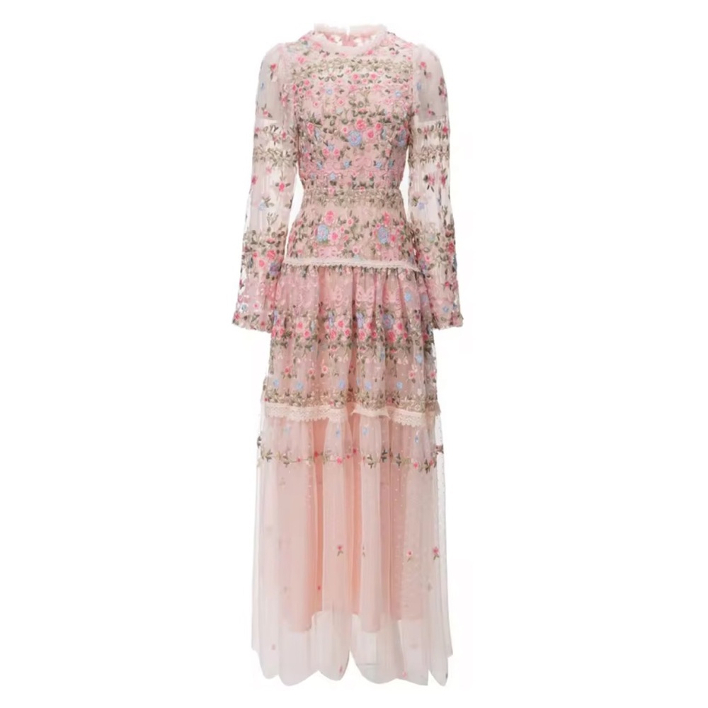 Floral Pink Tulle Maxi Dress